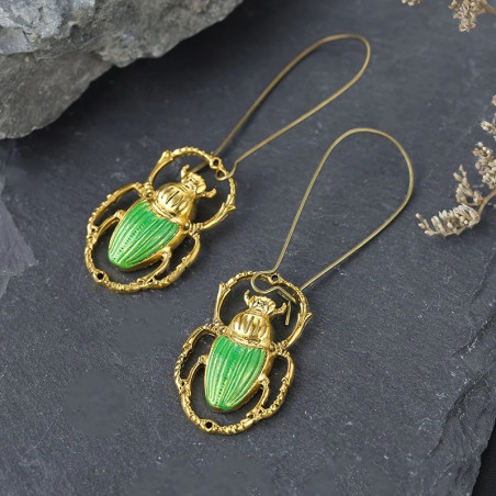 Pendientes Escarabajo Esmeralda | Joya Original Verde y Oro