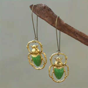 Pendientes Escarabajo Esmeralda | Joya Original Verde y Oro