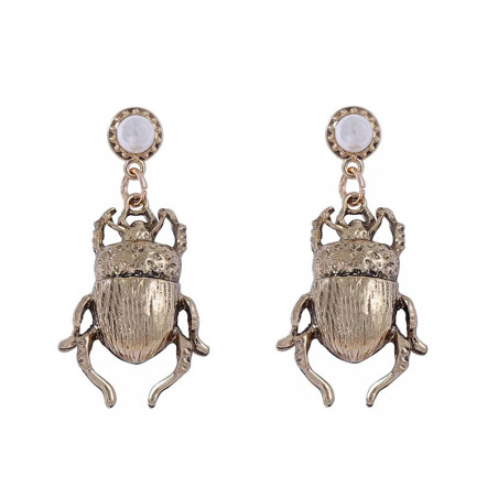Pendientes Escarabajo Dorado con Perla – Joya Vintage Chic
