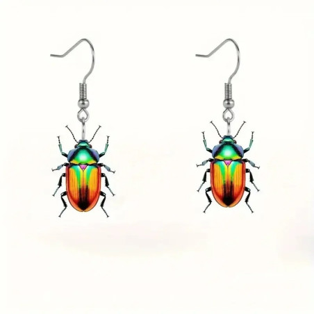 Pendientes Escarabajo Arcoíris Tropical | Look Exótico Único