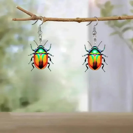 Pendientes Escarabajo Arcoíris Tropical | Look Exótico Único