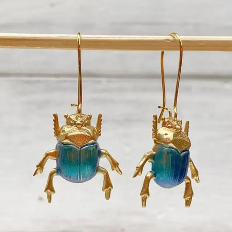 Pendientes Escarabajo Azul Antiguo – Talismán Único y Original