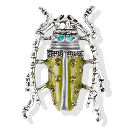 Broche Escarabajo Pistacho – Joya Insecto Verde Dorado Vintage