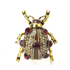 Broche Escarabajo Granate – Joya Original y Dorada para Mujer