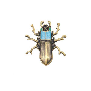 Broche Escarabajo Faraón – Joya Egipcia Dorada & Azul Turquesa