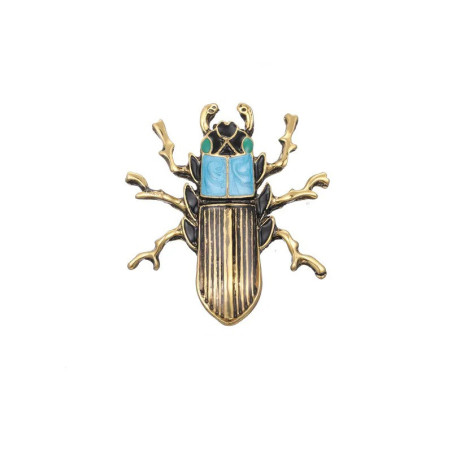 Broche Escarabajo Faraón – Joya Egipcia Dorada & Azul Turquesa