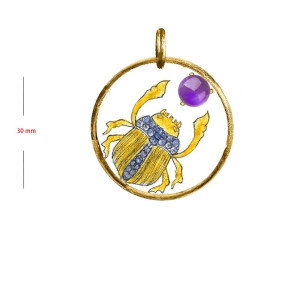 Colgante Escarabajo "Danza Solar" – Círculo Dorado y Cristal