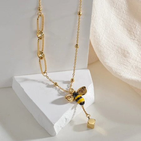 Collar Abeja Elegancia Dorada - Joya Dorada Simbólica & Natural