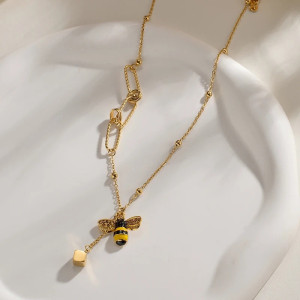 Collar Abeja Elegancia Dorada - Joya Dorada Simbólica & Natural