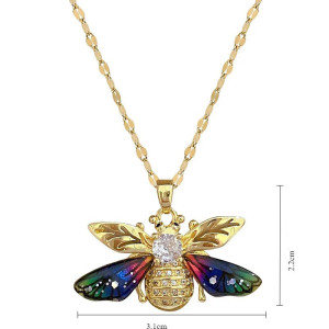 Collar Abeja Alas de Aurora - Dorado & Multicolor - ¡Joya Única!