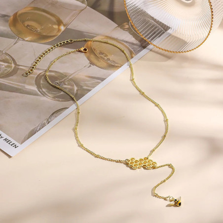 Collar Abeja Néctar Dorado - Diseño Panal & Colgante Abeja!
