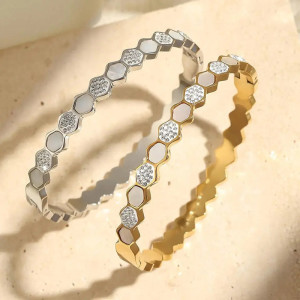 Pulsera Abeja Panal Chic – Dorada o Plateada, Nácar & Cristales