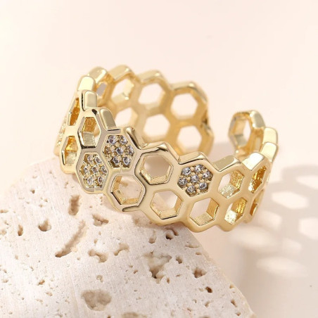 Anillo Abeja Panal Dorado: ¡Joya Hexagonal Chic y Elegante!