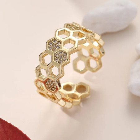 Anillo Abeja Panal Dorado: ¡Joya Hexagonal Chic y Elegante!