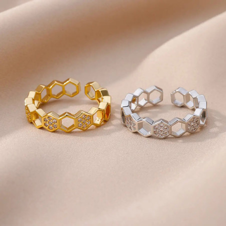 Anillo Abeja Panal Brillante: Anillo calado dorado o plateado