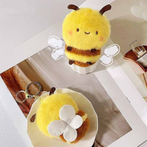Llavero Abeja Pompón Esponjoso - ¡Accesorio Suave y Bonito!