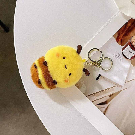 Llavero Abeja Pompón Esponjoso - ¡Accesorio Suave y Bonito!