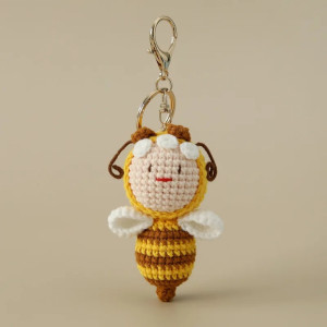 Llavero Abeja Reina Crochet - Regalo Original Hecho a Mano