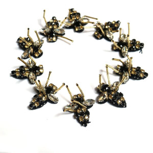 Lote 10 Parches Abeja con Estrás - Perlas Doradas para DIY