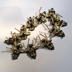 Lote 10 Parches Abeja con Estrás - Perlas Doradas para DIY