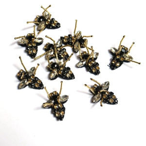Lote 10 Parches Abeja con Estrás - Perlas Doradas para DIY