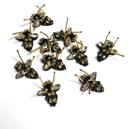 Lote 10 Parches Abeja con Estrás - Perlas Doradas para DIY