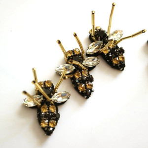 Lote 10 Parches Abeja con Estrás - Perlas Doradas para DIY