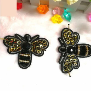 Parche Abeja Bordado con Strass Dorado | Accesorio de Costura