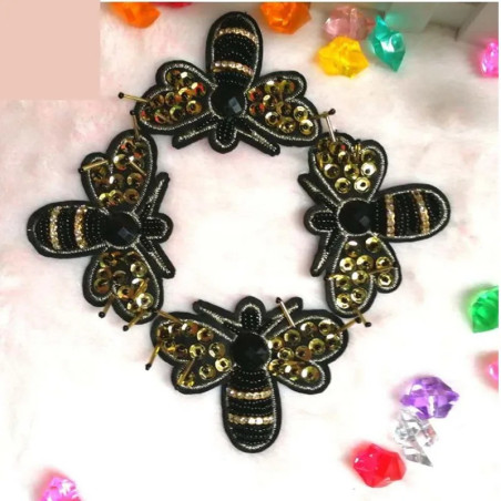 Parche Abeja Bordado con Strass Dorado | Accesorio de Costura