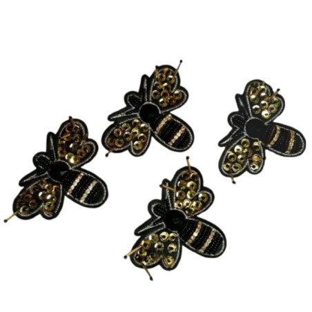 Parche Abeja Bordado con Strass Dorado | Accesorio de Costura