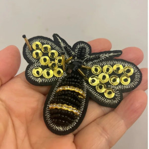 Parche Abeja Bordado con Strass Dorado | Accesorio de Costura