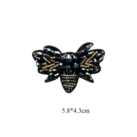 Parche Abeja Negro Elegante - Pedrería & Dorados - DIY Costura