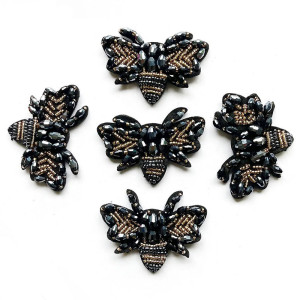 Parche Abeja Negro Elegante - Pedrería & Dorados - DIY Costura