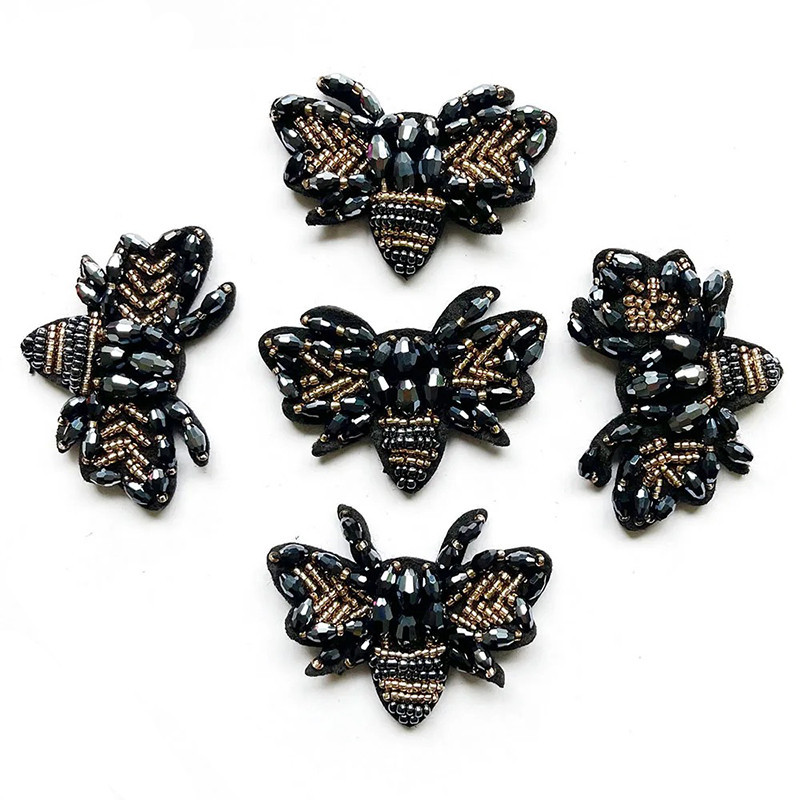 Parche Abeja Negro Elegante - Pedrería & Dorados - DIY Costura