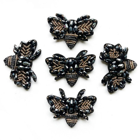 Parche Abeja Negro Elegante - Pedrería & Dorados - DIY Costura