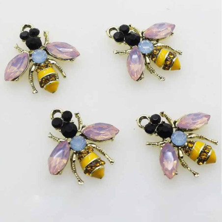Botón Abeja "Brillo de Pétalo" - 10 pzs - Cristales rosas & strass