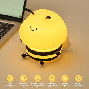 Luz de Noche Abeja LED Táctil | Lámpara Infantil Relajante