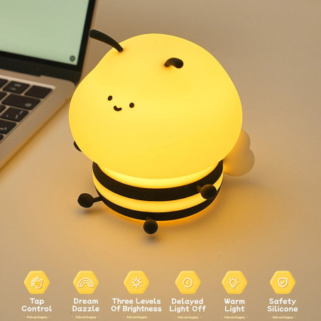 Luz de Noche Abeja LED Táctil | Lámpara Infantil Relajante