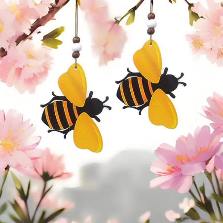 Móvil Colgante Abeja y Carrillón de Madera: ¡Decoración Natural!