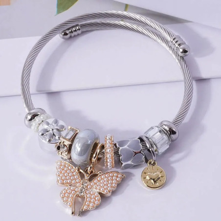 Pulsera Mariposa Perlada Elegancia con Perlas y Cristales