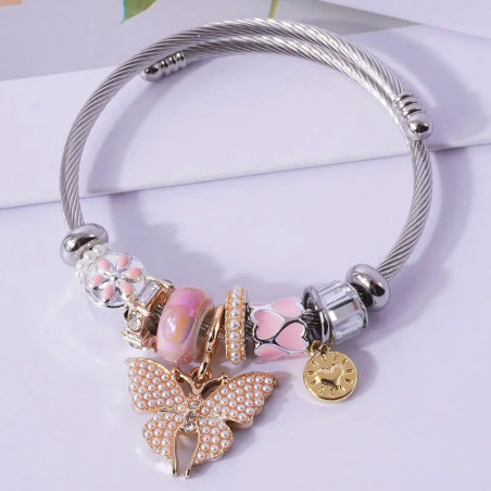 Pulsera Mariposa Perlada Elegancia con Perlas y Cristales