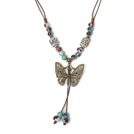Collar Bohemio Mariposa - Cuentas de Colores y Piedras Elegantes