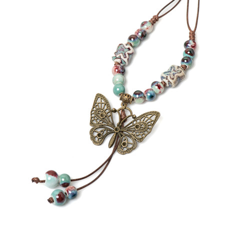 Collar Bohemio Mariposa - Cuentas de Colores y Piedras Elegantes