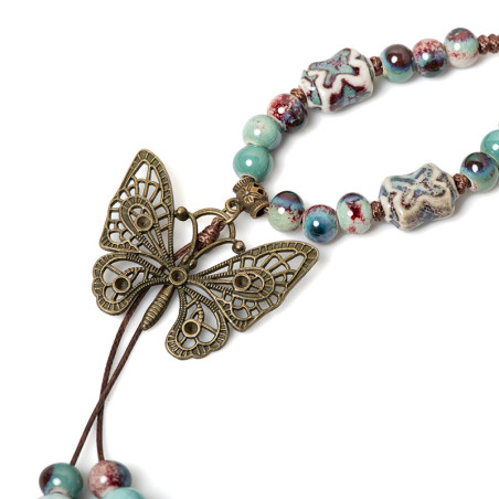 Collar Bohemio Mariposa - Cuentas de Colores y Piedras Elegantes