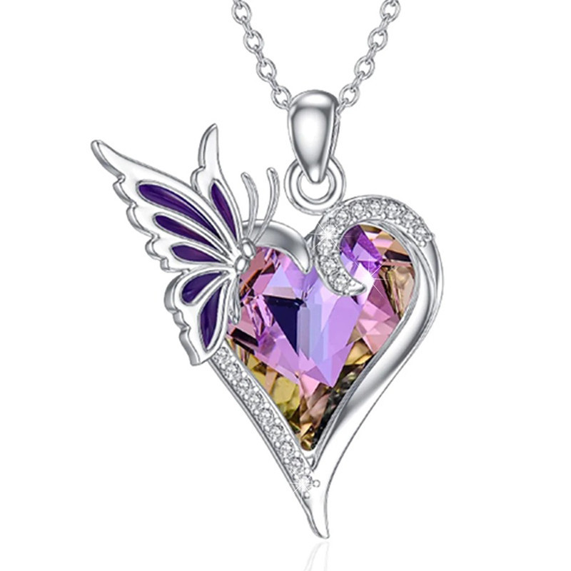 Collar Corazón Metamorfosis Amatista | Joya Mariposa Violeta