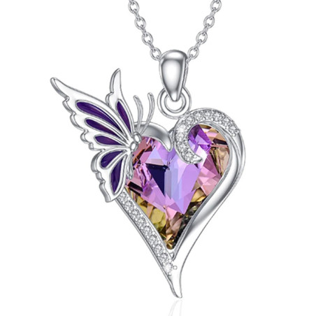 Collar Corazón Metamorfosis Amatista | Joya Mariposa Violeta