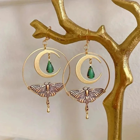 Pendientes Mariposa Luna Esmeralda | Joyas Elegantes y Místicas