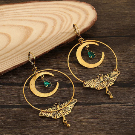 Pendientes Mariposa Luna Esmeralda | Joyas Elegantes y Místicas