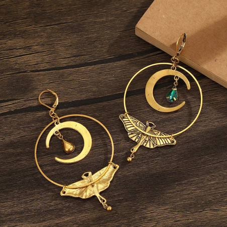 Pendientes Mariposa Luna Esmeralda | Joyas Elegantes y Místicas