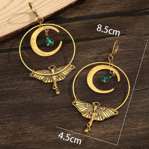 Pendientes Mariposa Luna Esmeralda | Joyas Elegantes y Místicas